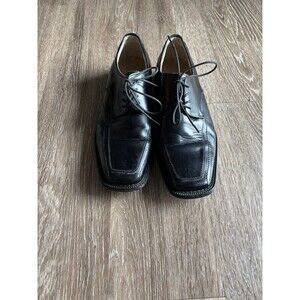 Zengara Mens Dress Shoes Sz 9.5 M Black Leather Classic Formal Square Toe Oxford